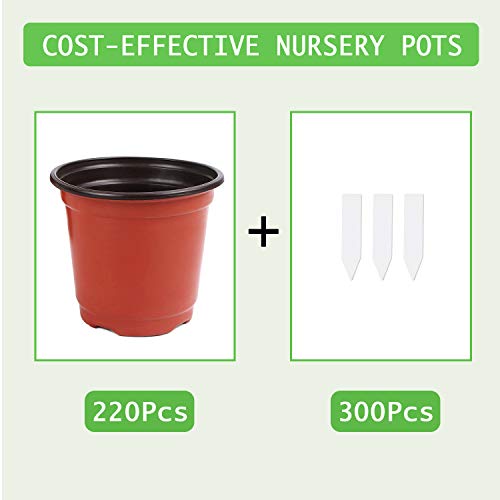Augshy 220Pcs 4 Inches Plastic Plant Nursery Pots Seed Starting Containers - size: 4 Inch