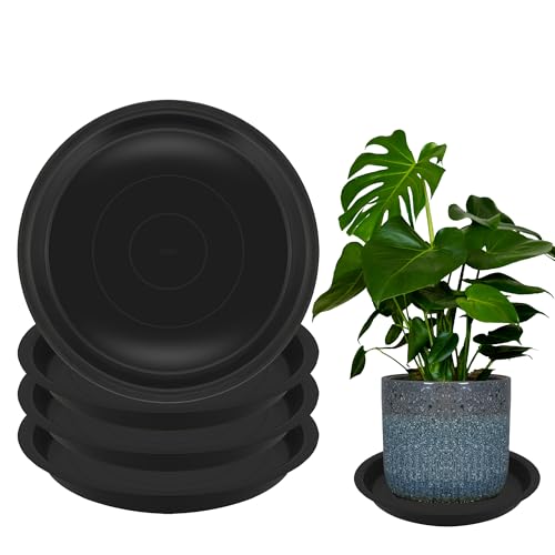 4 Pack 14 Inch Round Plant Saucers for Less 12 Inch Pot Indoors Outdoors Plant Trays for Pots Planter Saucer Plastic Drip Tray Planter Water Tray(Black, 13.8"(4pcs)) - color: Black, size: 13.8"(4pcs)