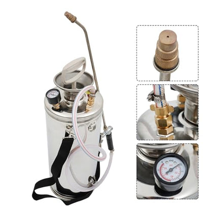 2 Gallon Stainless Steel Sprayer 20" Wand and 3FT Reinforced Hose Hand Pump Sprayer with Pressure Gauge Safety Valve with Adjustable Nozzle Weed Sprayers for Lawn Gardening