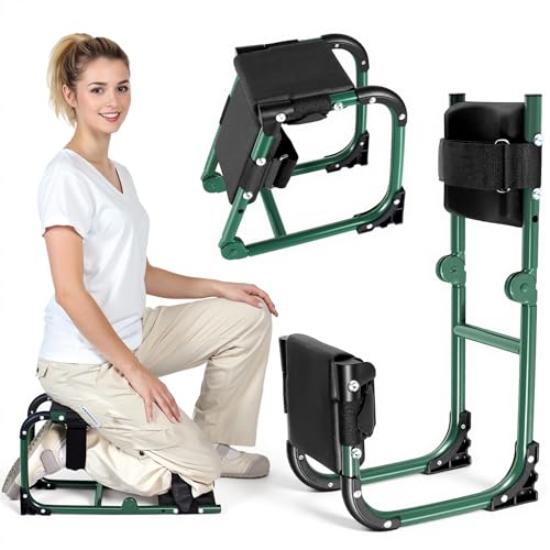 Garden Kneeler and Seat, Ergonomic 2-in-1 Foldable Knee Seat, Gardening Stool with Soft Adjustable Kneeling Pad, Gardening Gifts for Women Mom Men Seniors