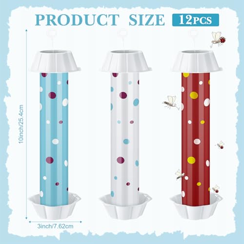 12 Pcs Sticky Fly Trap Fly Stick Indoor Outdoor Long Lasting Adhesive Fly Catcher with Hanging Hook for Wasps Gnats Bugs Insects Moths Fruit Flies Mosquitoes Spiders Fleas (White, Blue, Red) - color: White, Blue, Red