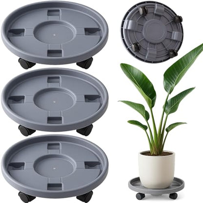 Rolling Plant Stand Outdoor 3 Pack 14 Inch Plant Caddy with Wheels, Grey - color: Grey, size: 14 inch