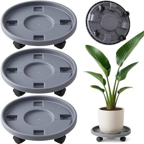 Rolling Plant Stand Outdoor 3 Pack 14 Inch Plant Caddy with Wheels, Grey - color: Grey, size: 14 inch