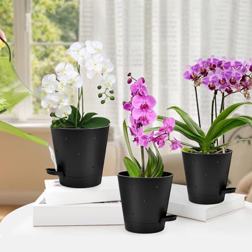 Vanslogreen 6 Inch Orchid Pots with Holes, Self Watering Plant Pots, 2 Pack - color: Black