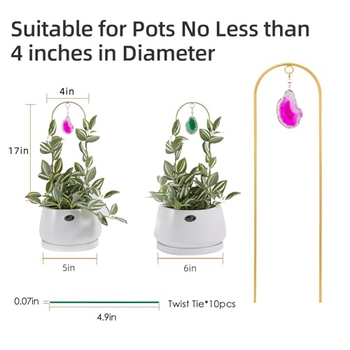 2PCS Small Gold Plant Trellis for Indoor Potted Climbing Plants with Agate - color: 03-Green Rosered