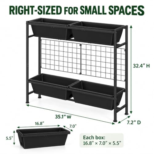 OYEAL Raised Garden Bed 32" Tall Elevated Planter Boxes with Trellis & Legs, Vertical Herb Garden Planter Outdoor for Gardening, Vegetables, Flowers, Herbs, Backyard, Black - color: Black
