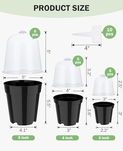 homenote 3/4/5 Inch Black Plastic Nursery Pots with Humidity Domes (15 Pcs) - color: Black-with Lid, size: 3/4/5 Inch-15 Pack