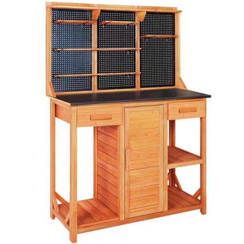 Agitree Outdoor Garden Potting Bench, Horticultural Wooden Workstation Table with Storage Drawer, Cabinet, Metal Pegboard, Adjustable Hooks and Shelves for Backyard, Patio, Greenhouse