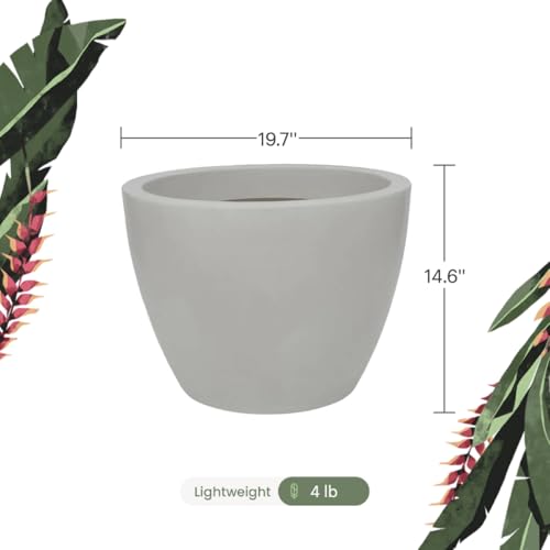 19.7" Wide Planter | Eco-Friendly Round Planter for Indoor or Outdoor Deck/Porch | Durable All-Weather Use Modern Pot for Trees, Flowers, Plants - Marbled Off-White - color: Marbled White, size: 14.6" H x 19.7" W