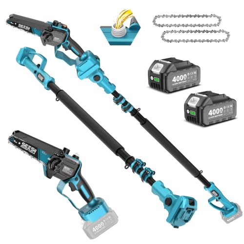 SEESII 2-in-1 Cordless Pole Saws & Mini Chainsaw 6 Inch for Tree Trimming - color: Ice Blue