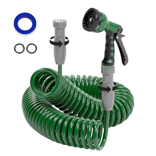 SPECILITE 3/8" Lightweight Coil Garden Hose 50 FT, EVA Flexible Water Hose - color: Green, size: 50FT