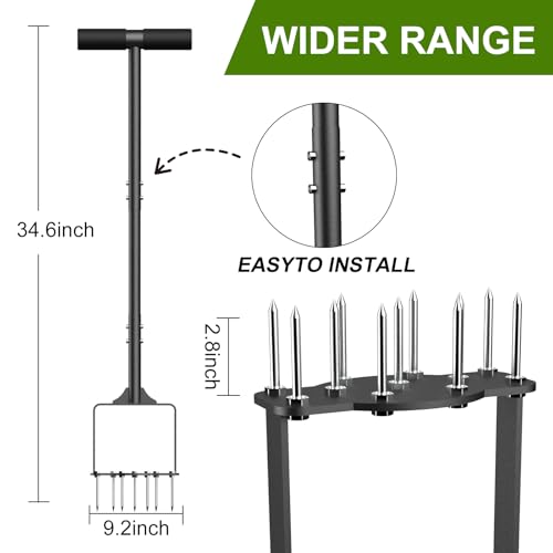 Manual Lawn Aerator Tool with 11 Steel Spikes, Easy Step-On