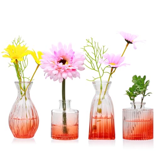 Glass Bud Vases Set of 4, Small Orange Flower Vases for Wedding Centerpiece - color: Orange