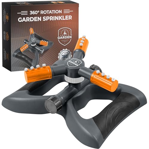 Joeys Garden Rotating Lawn Sprinkler for Yard & Kids, 360° Coverage, Orange - color: Gray