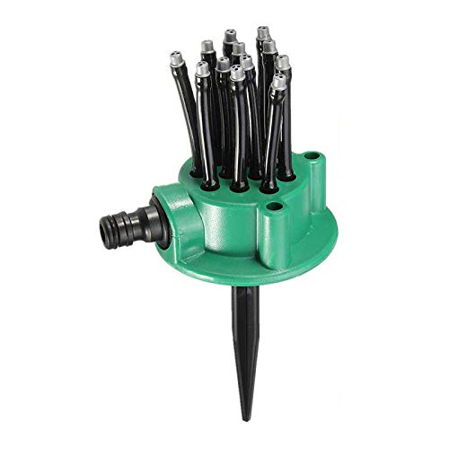 360° Rotating Garden Sprinkler – Automatic Multi-Arm Lawn Watering System with Adjustable Nozzles – Outdoor Irrigation Sprayer for Yard, Grass, Garden, Green