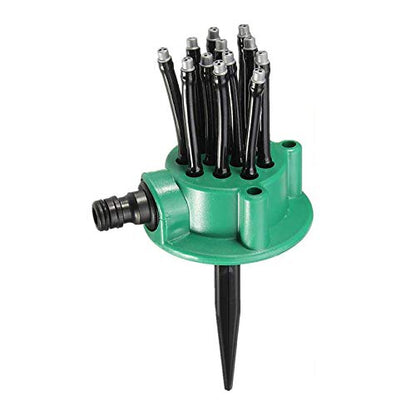 360° Rotating Garden Sprinkler – Automatic Multi-Arm Lawn Watering System with Adjustable Nozzles – Outdoor Irrigation Sprayer for Yard, Grass, Garden, Green
