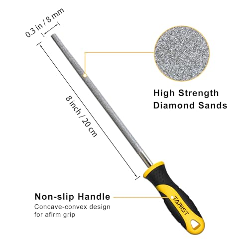 TARIST Diamond File Set, 3-Piece, 8-inch, Includes Flat/Half-Round/Round. For Sharpening Lawn Mower Blades, Garden Shears, Axe, Knife - Tool Sharpener for Metal, Tile, Ceramic, Glass, Stone and more
