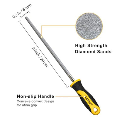 TARIST Diamond File Set, 3-Piece, 8-inch, Includes Flat/Half-Round/Round. For Sharpening Lawn Mower Blades, Garden Shears, Axe, Knife - Tool Sharpener for Metal, Tile, Ceramic, Glass, Stone and more