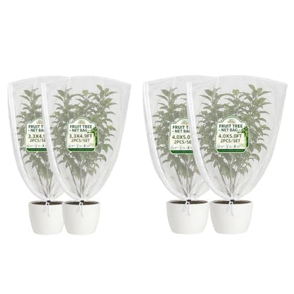 4-Pack Fine Mesh Plant Cover with Drawstring, 3.3x4.9FT - 4.0x4.9FT, Reusable Garden Netting for Vegetables, Flowers, Fruit Trees and Potted Plants, Insect Barrier Plant Protection Net - size: 3.3*4.9Ft + 4.0*4.9Ft-4pack