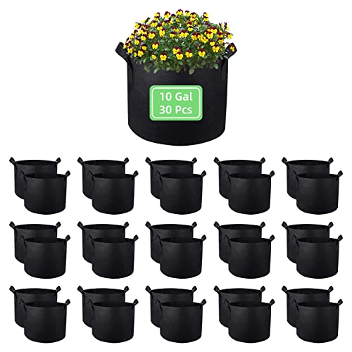 10 Gallon Garden Grow Bags, 30 Pack 10 Gal Planter Bags Fabric Pot Bags, Nonwoven Grow Bags Heavy Duty Aeration Pots with Handles, Garden Fabric Planters for Vegetables Flowers (Black) - color: Black-30 Pack
