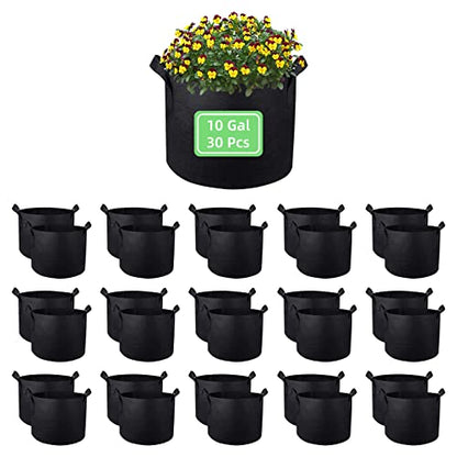 10 Gallon Garden Grow Bags, 30 Pack 10 Gal Planter Bags Fabric Pot Bags, Nonwoven Grow Bags Heavy Duty Aeration Pots with Handles, Garden Fabric Planters for Vegetables Flowers (Black) - color: Black-30 Pack
