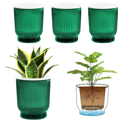 T4U Self Watering Pots for Indoor Plants 4.5 Inch 4 Pack Planter Green - color: Translucent Green, size: 4.5 Inch