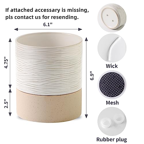 Nihow Ceramic Self Watering Plant Pot for Indoor Plants, 6 Inch,Cream White - color: Cream White & Brown, size: 6" Self Watering