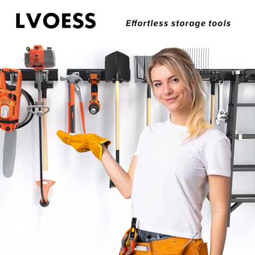 64'' Garage Tool Organizer Wall Mount, 620lbs Heavy Duty Metal Storage Rack | Adjustable Hooks Garden Tool Organization System | Anti-Rust Shed Rack for Hanging Shovel, Rake, Broom, Snowboard