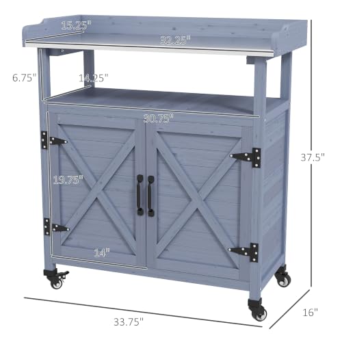 Outsunny Outdoor Wooden Potting Bench Table w/Storage Cabinet, Gray