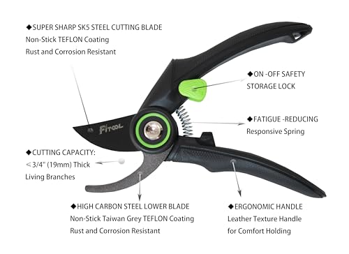 Professional Secateurs, with Super Sharp SK5 Steel Blades, Gardening Hand Clippers Pruners, Garden Trimming Scissors, Pruning Shears 8-Inch (Bypass) - style: Bypass