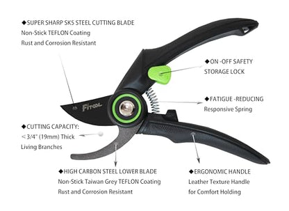 Professional Secateurs, with Super Sharp SK5 Steel Blades, Gardening Hand Clippers Pruners, Garden Trimming Scissors, Pruning Shears 8-Inch (Bypass) - style: Bypass