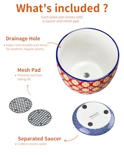 Metahom 4.9 Inch Ceramic Pots for Plants, Colorful Flower Pots Set of 4 - size: 4.9 inch