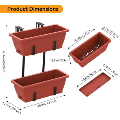 CADUKE Railing Planter Box, Porch Railing planters - color: Red