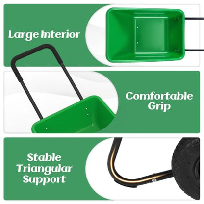 Goplus 2 Wheel Wheelbarrow, 330 LBS Utility Garden Cart (Bright Green) - color: Bright Green
