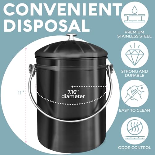 Epica Kitchen Compost Bin for Kitchen Countertops, 1.3 Galllon - Black - color: Black