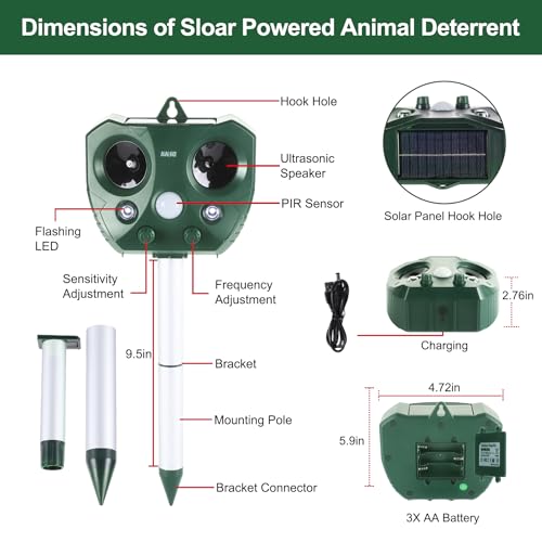 2026 Solar Powered Animal Repeller Outdoor with Flash Lights to Repel Deer