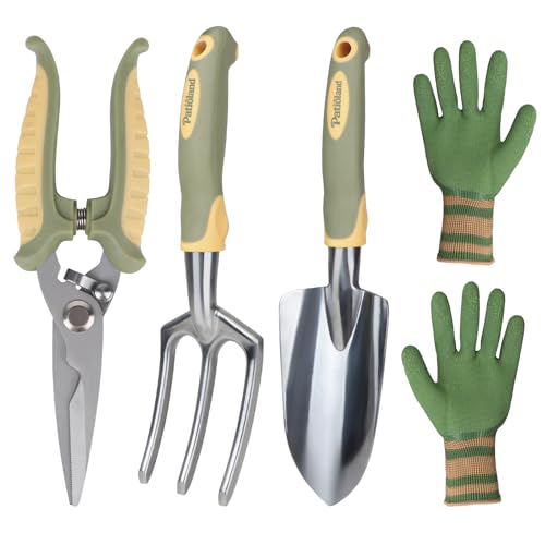 Green Garden Tool Set 4-Piece, Trowel, Fork, Pruning Shear&Gloves - color: green-4pcs
