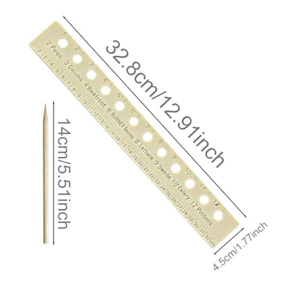 Garden Seed Spacer Planting Ruler Set - Wooden Interval Ruler & 2 Dibbler Tools for Precise Seeding, 3 Piece Set