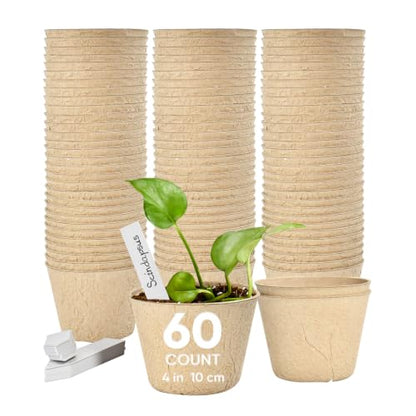 60 Pack 4 Inch Seed Starter Peat Pots with Plant Labels