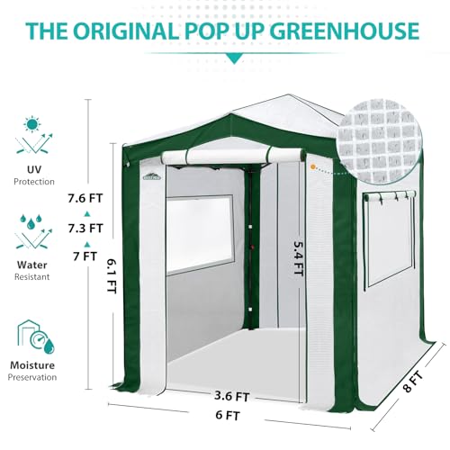 EAGLE PEAK 8x6 Walk in Pop Up Greenhouse, Green/White - color: Green/White, size: 8x6
