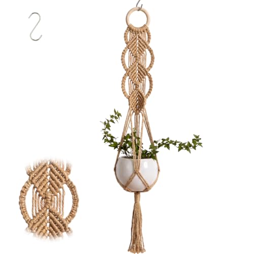 Shappy 1 Pack Boho Macrame Plant Hanger for Indoor - color: Jute Color, size: Style C