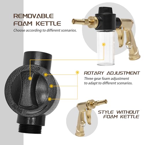 High Pressure Hose Nozzle with Soap Dispenser, Metal Foam Gun Sprayer - color: Brass