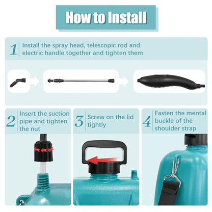 2 Gallon Battery Powered Sprayer, Electric Pump Sprayer in Lawn and Garden - color: Blue-green, size: 2 Gallon