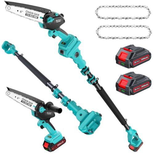 Pole Saws for Tree Trimming, 6" Brushless Mini Chainsaw with Extension Pole - color: Sky Blue