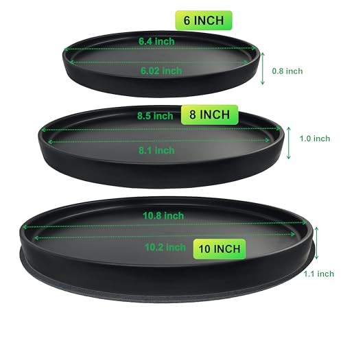 Ceramic Plant Saucer Pot Tray 6, 8, 10 Inch Black, Planter Saucers for Indoors Outdoor, Durable Sturdy Flower Drainage drip Water Tray for Glazed Pots Base - color: Black, size: 6+8+10in 3pack
