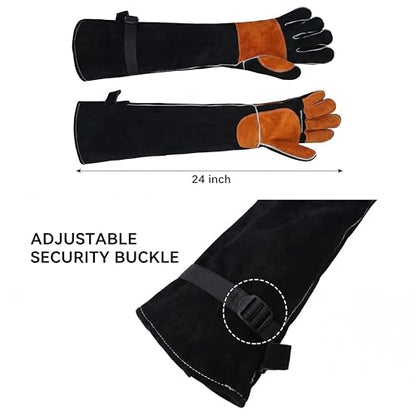 Long Leather Welding Gloves Animal Handling Scratch Bite Proof - color: Black