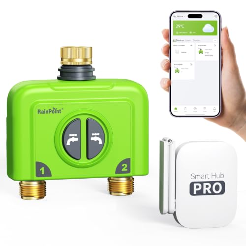 RAINPOINT 2 Zone WiFi Water Timer for Garden Hose, Sprinkler Hose Timer - color: Light Green, style: Brass Outlet Timer with WiFi Hub
