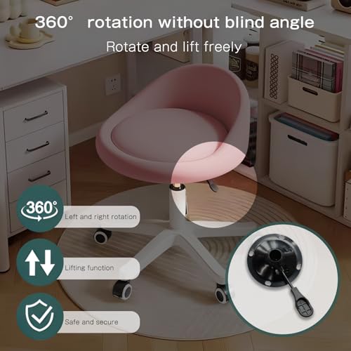 Rolling Stool – Ergonomic Swivel Seat, Adjustable Height, Ultra-Quiet Wheels, Padded PU Leather Cushion, for Salon, Office, Massage & Medical Use Pink 1 - color: Pink
