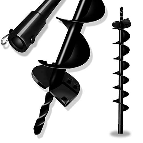 LONGRUN Earth Auger Drill Bit for Garden Fence Post, 4" x 31.5" Post Hole Auger, 0.79”(20mm) Inner Shaft Auger Bit for Planting Trees and Bedding, Bulbs, Seedlings, Gardening, Large Fencing Digger - color: Black, size: 4 Inch