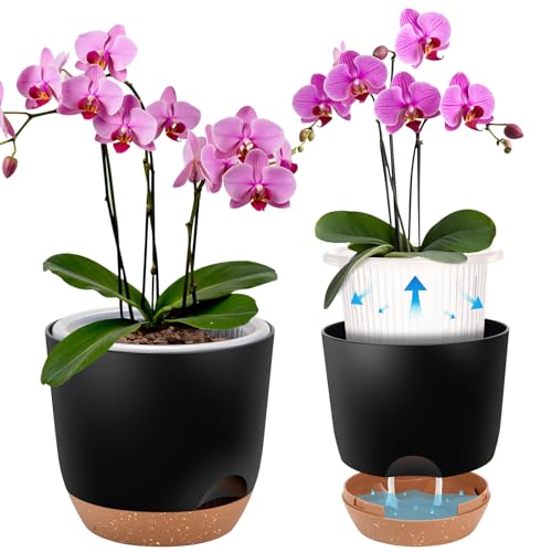 7.2 Inch Self Watering Orchid Pots for Indoor Plants,Macetas para Orqudeas,Flower Pots for Indoor Plants with Holes（Black） - color: Black, size: 1Pc 7.2IN